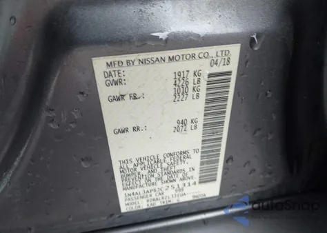 2018 Nissan Altima 2.5 Sl z USA, uszkodzony, nr VIN 1N4AL3AP6JC251314